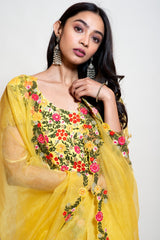 Light Yellow Orave Cut Kurta with Bell Bottom Flared Pants and Dupatta
