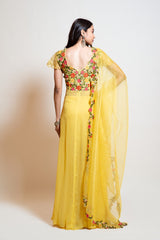 Light Yellow Orave Cut Kurta with Bell Bottom Flared Pants and Dupatta