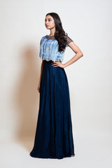 Navy Blue Leheriya Cape Gown
