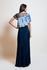 Navy Blue Leheriya Cape Gown
