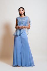 Light Blue Crop Top & Flared Pant Set