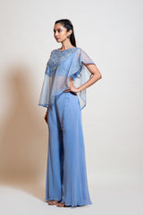 Light Blue Crop Top & Flared Pant Set