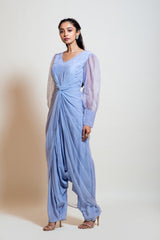 Greyish Blue Draped Dhoti Jumpsuit