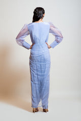 Greyish Blue Draped Dhoti Jumpsuit