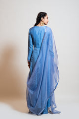 Greyish Blue Mirror Work Anarkali Set.