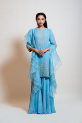 Light Blue Sharara and Ruffle Dupatta Set.