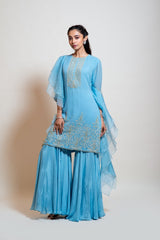 Light Blue Sharara and Ruffle Dupatta Set.