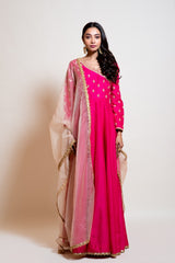 Hot Pink Anarkali with Organza Dupatta