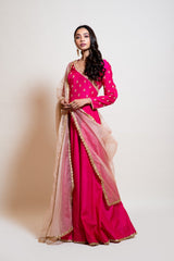 Hot Pink Anarkali with Organza Dupatta