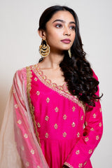 Hot Pink Anarkali with Organza Dupatta