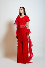 Cherry Red Sheer Sharara Set