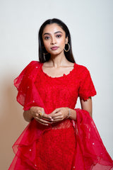 Cherry Red Sheer Sharara Set