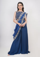 Royal Blue Pant Saree Set