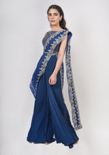 Royal Blue Pant Saree Set
