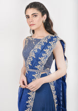 Royal Blue Pant Saree Set