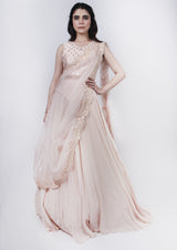 Baby Pink Draped Dupatta Lehenga Set