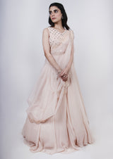 Baby Pink Draped Dupatta Lehenga Set