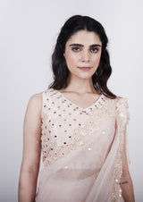 Baby Pink Draped Dupatta Lehenga Set