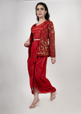 Rust Jacket Drape Skirt Set