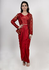 Rust Jacket Drape Skirt Set