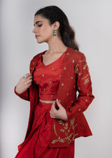 Rust Jacket Drape Skirt Set