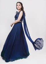 Midnight Blue structured Blouse ombre lehenga set