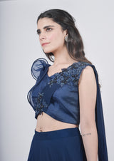 Midnight Blue structured Blouse ombre lehenga set