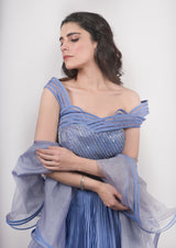 Blue structured blouse lehenga set