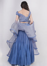 Blue structured blouse lehenga set