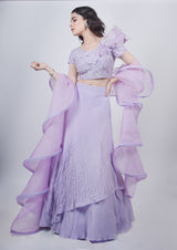 Lavender structured Blouse With Double Layered Skirt
