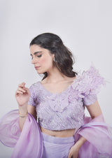 Lavender structured Blouse With Double Layered Skirt