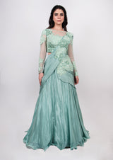 Pista green Drape Saree