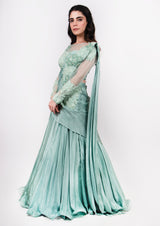 Pista green Drape Saree