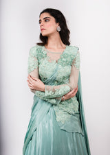 Pista green Drape Saree