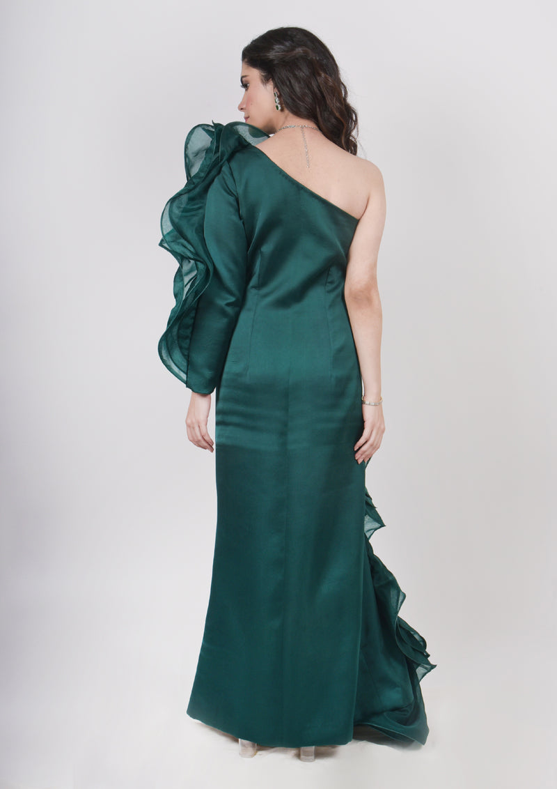 Emerald Green Ruffle Gown