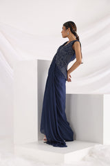 Midnight blue drape gown with jacket