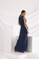 Midnight blue drape gown with jacket
