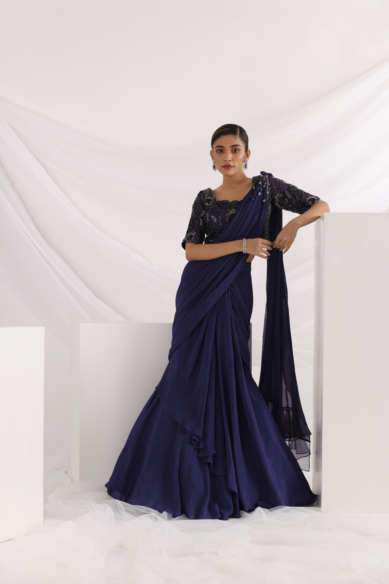 Ultramarine draped saree set