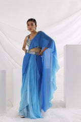 Oceanic blue drape saree set