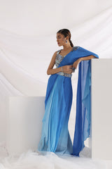 Oceanic blue drape saree set