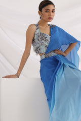 Oceanic blue drape saree set