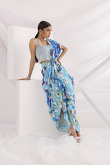 Wind and wave saree set