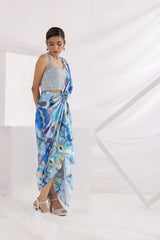 Wind and wave saree set