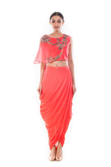 Saaira Peach Draped Skirt Set