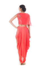 Saaira Peach Draped Skirt Set