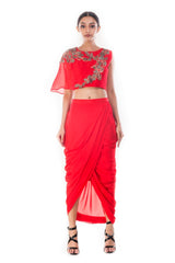 Crimson CropTop & Draped Skirt