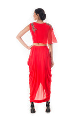Crimson CropTop & Draped Skirt