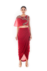 Saaira Maroon Draped Skirt Set