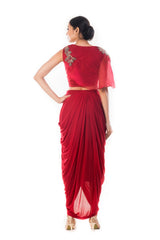 Saaira Maroon Draped Skirt Set