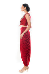 Saaira Maroon Draped Skirt Set